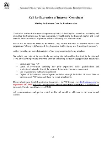 Call for Expression of Interest - Consultant - UNEP