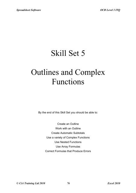 OCR Level 3 ITQ: Unit 71 - Spreadsheet Software ... - CiA Training