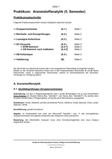 Arzneistoffanalytik (5. Semester) - 5. und 8. Semester - Philipps ...