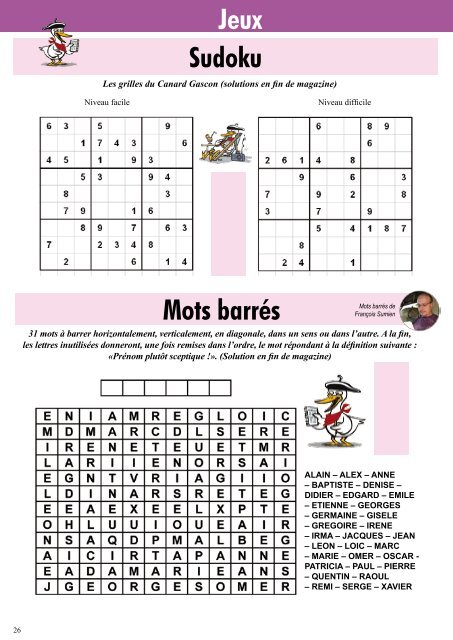 Mots barrés Sudoku Jeux - Le Canard Gascon
