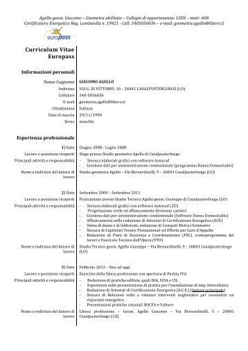 Curriculum Vitae geometra Giacomo Agello - Certificazione ...