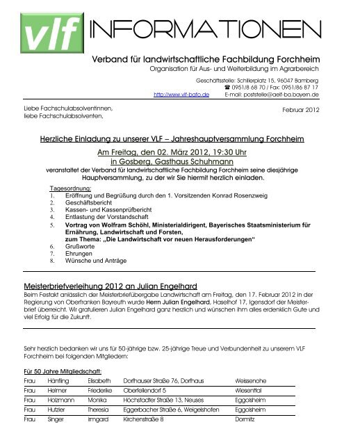 Rundbrief - Verband fÃ¼r landwirtschaftliche Fachbildung in Bayern eV