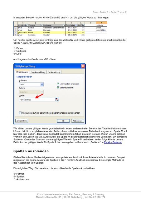 Excel - Basics 3 - Urs Beratung & Sparring - Ralf Sowa