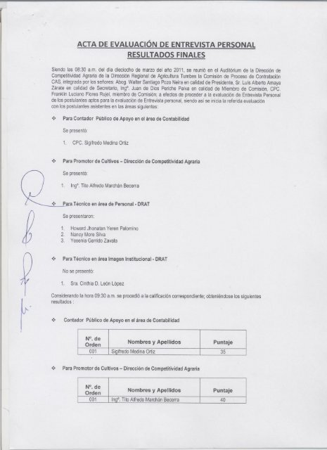 acta de evaluación de entrevista personal resultados finales