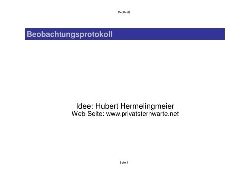 Beobachtungsprotokoll Idee: Hubert Hermelingmeier