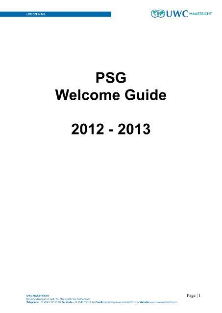 elegant Mammoet modder PSG Welcome Guide 2012 - 2013 - UWC Maastricht