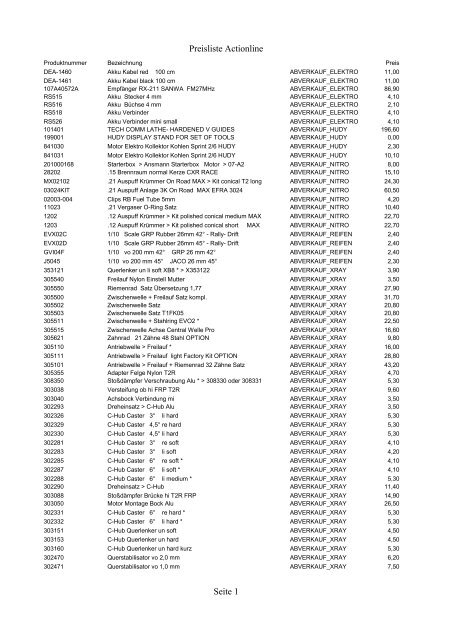 Preisliste Actionline Seite 1