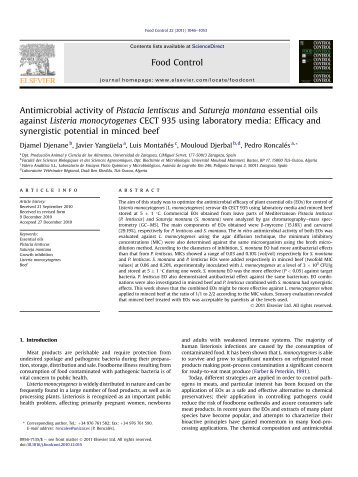 Antimicrobial activity of Pistacia lentiscus and Satureja montana ...