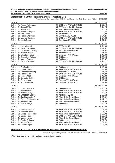 M E L D E E R G E B N I S - Schwimmverein Iserlohn 1895 eV