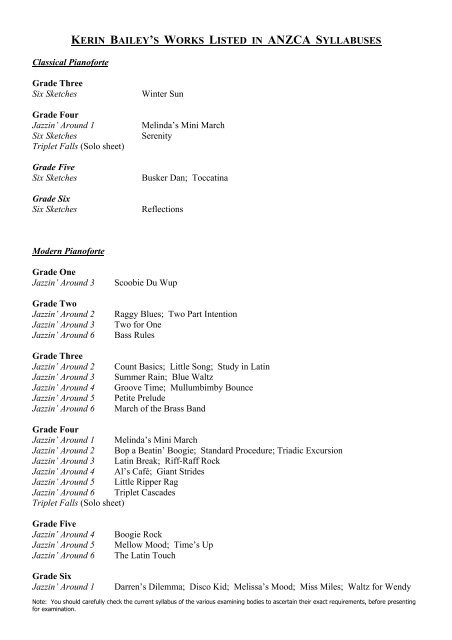 Kerin Bailey Pieces In Syllabuses Hal Leonard Australia