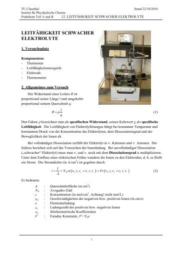 LEITFÄHIGKEIT SCHWACHER ELEKTROLYTE - Institut für ...