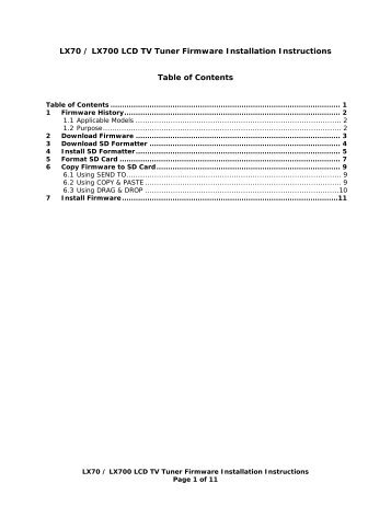 LX70 / LX700 LCD TV Tuner Firmware Installation - Panasonic