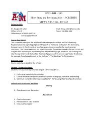 ENGLISH â 580 Short Story and Psychoanalysis - Texas A&M ...