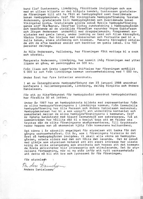 Verksamhetsberättelse för år 1987 - Gammalkils Hembygdsförening
