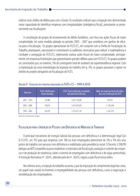 RelatÃ³rio de GestÃ£o 2003 - 2010 - MinistÃ©rio do Trabalho e Emprego