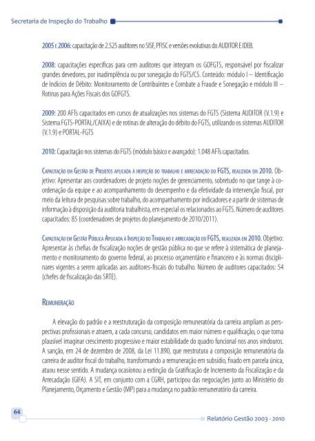 RelatÃ³rio de GestÃ£o 2003 - 2010 - MinistÃ©rio do Trabalho e Emprego