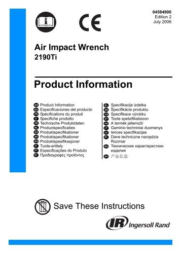 Product Information Manual, 2190ti, Air Impact Wrench