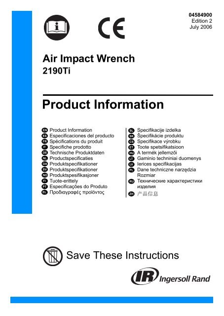 Product Information Manual, 2190ti, Air Impact Wrench