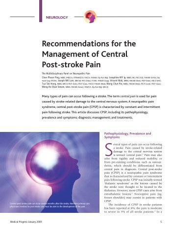 Recommendations for the Management of Central Post-stroke Pain