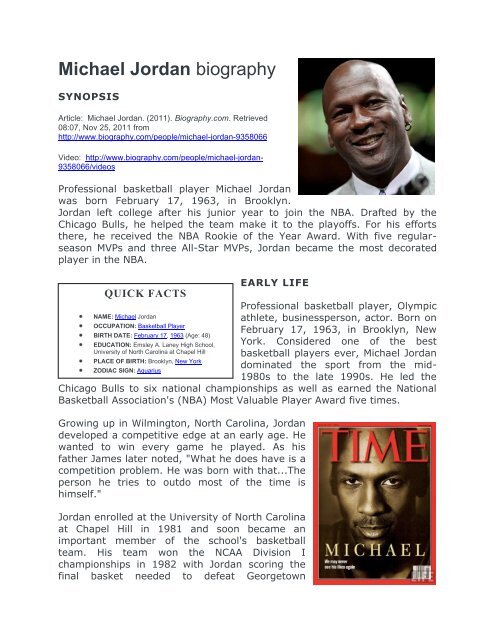 Michael Jordan Biography SPHS Success
