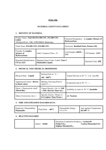 msds for furnace oil - Mangalore Refinery and Petrochemicals Limited