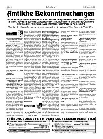 Bekanntmachungen im Trifelskurier vom 02.10.2008