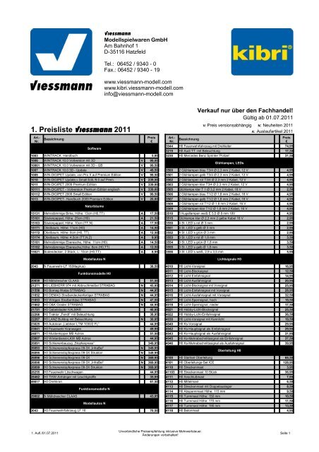 1. Preisliste Viessmann 2011 - Viessmann Modellspielwaren GmbH