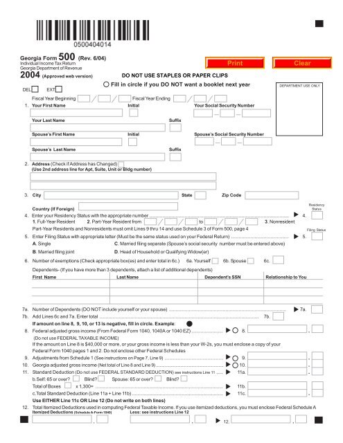 Georgia Form 500 Schedule 1 Instructions 2022 Georgia Form 500 (Rev. 6/04) . . . . . . . Fill In Circle If You ... -  Formsend