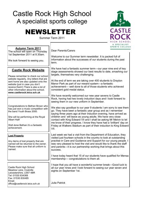 Summer 11 Newsletter Pdf Format Castle Rock High School Summer 11 Newsletter Pdf Format Castle Rock High School