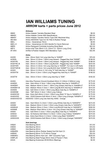 IAN WILLIAMS TUNING ARROW karts + parts prices  ... - Iwt.com.au