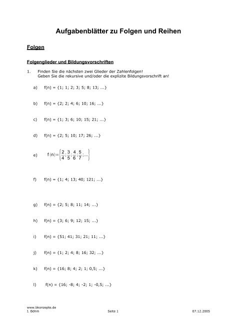 endliche Folgen und Reihen - Bkonzepte.de