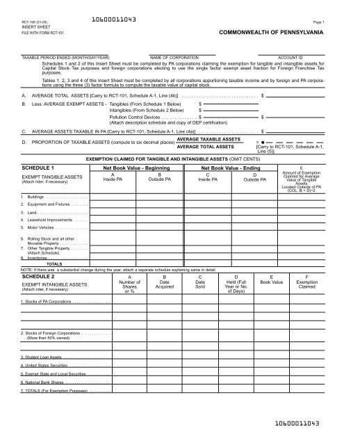 Insert Sheet -- File With Form RCT-101 (RCT-106) - FormSend