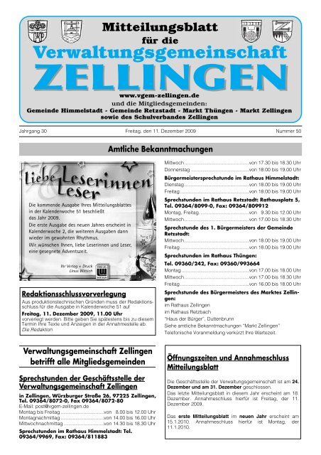 Kirchliche Nachrichten Verwaltungsgemeinschaft Zellingen