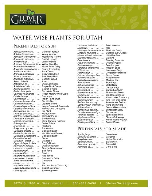 Utah Waterwise Perennials Glover Nursery