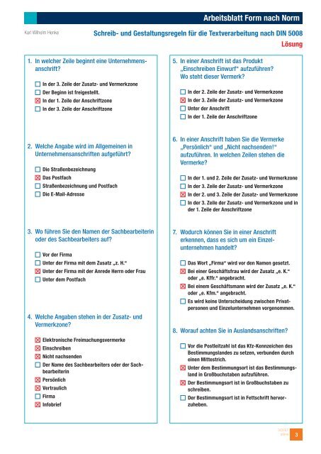 Arbeitsblatt Form nach Norm