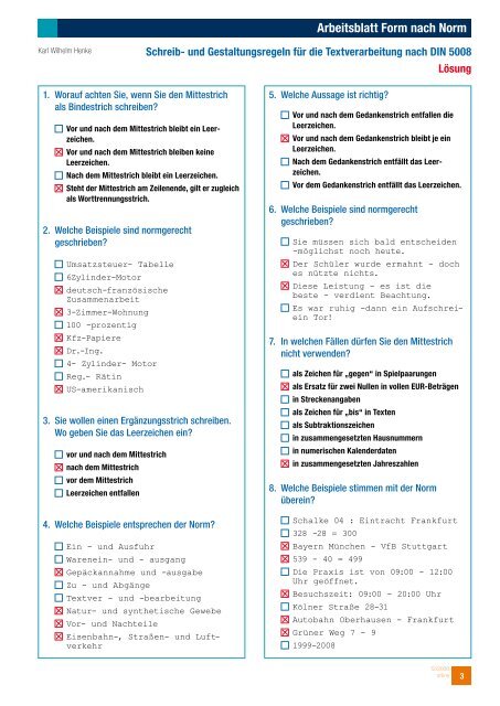 Arbeitsblatt Form nach Norm