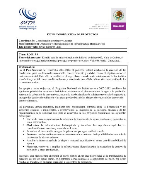 FICHA INFORMATIVA DE PROYECTOS CoordinaciÃ³n ...