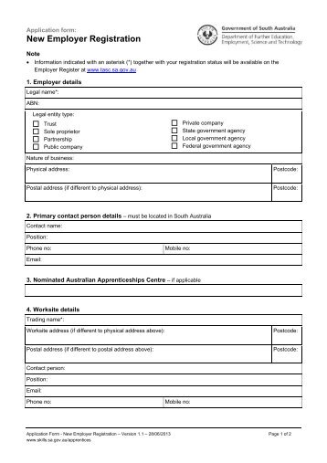 New employer registration application form (PDF) - SA.Gov.au