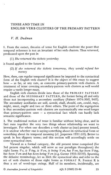 TENSE AND TIME IN ENGLISH VERB CLUSTERS OF THE ...