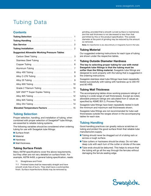Tubing Data Sheet Ms 01 107 Rev 12 En Us Swagelok