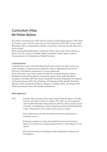 Curriculum Vitae Mr Petter Bolme - Global Reporting