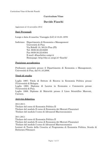 Curriculum Vitae - Dipartimento di Scienze Economiche - UniversitÃ  ...