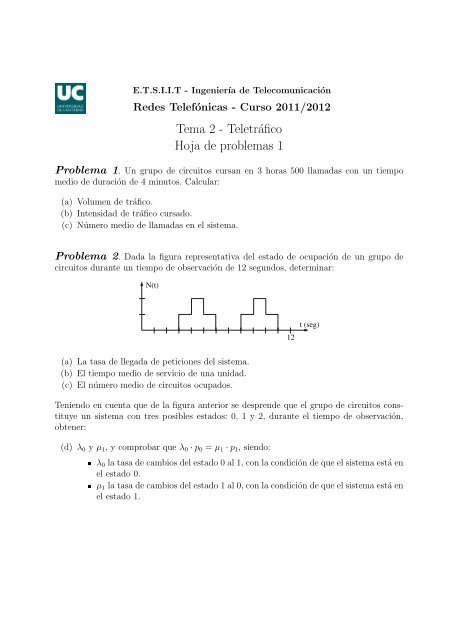 Tema 2 - Teletráfico Hoja de problemas 1 - Grupo de Ingeniería ...