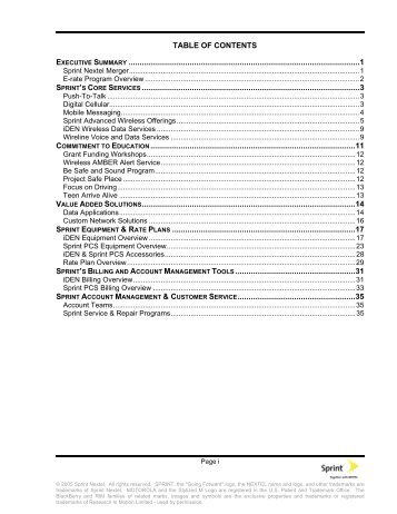 TABLE OF CONTENTS EXECUTIVE SUMMARY - Nextel