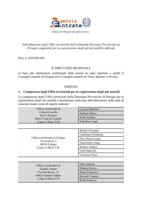 dp pg pubblici ufficiali - Direzione regionale Umbria - Agenzia delle ...