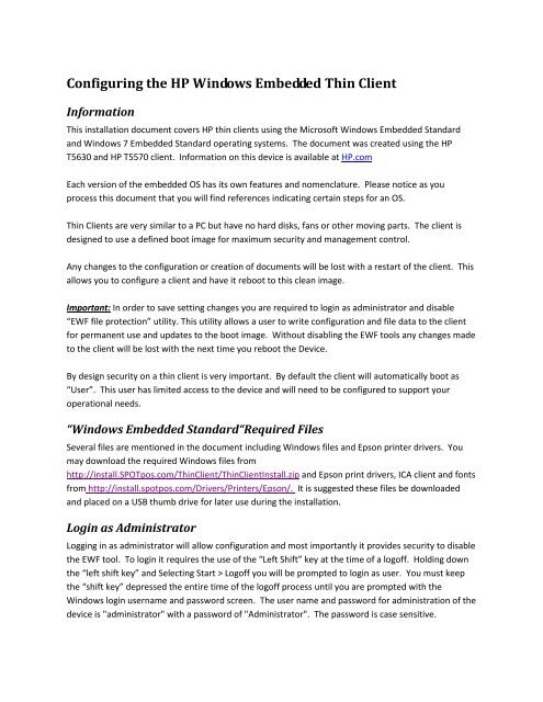 Configuring the HP Windows Embedded Thin Client