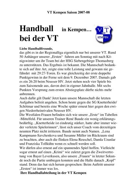 Handball in Kempenâ€¦ bei der VT