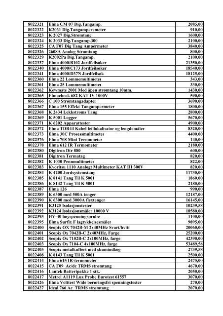 Last ned prisliste... - Elma Instruments