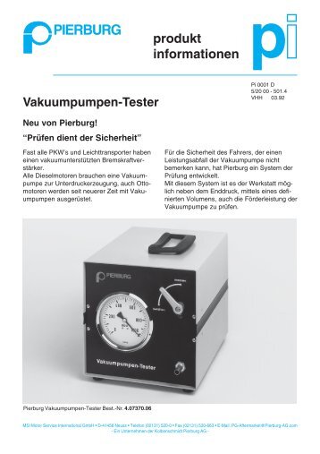 Vakuumpumpen-Tester Neu von Pierburg! - ms-motor-service.cn