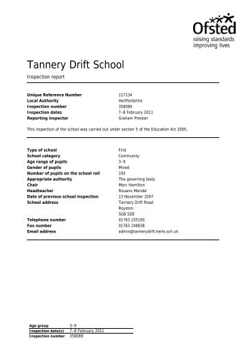 Ofsted Report 2011 - Tannery Drift First School